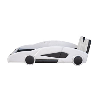 Race Car Shaped Twin Platform Bed With Wheels, Pine Wood Construction