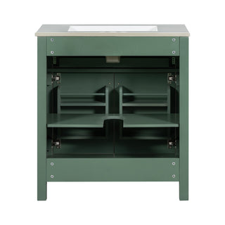 Bathroom Vanity With Ceramic Sink, Modern Single Bathroom Cabinet With 2 Doors And A Shelf, Soft Close Doors