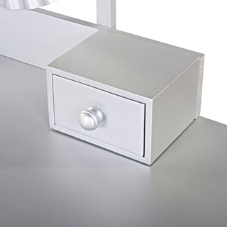 Luxury Vanity Desk With Round Mirror Height Adjustable Dressing Table Set Engineered Wood - Silver