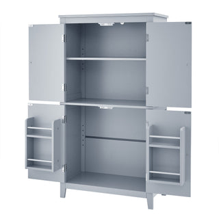 Elegant Bathroom Floor Storage Cabinet With 4 Doors, Adjustable Shelves