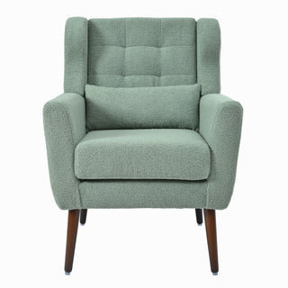 Modern Accent Chair, Teddy Fabric Living Room Chairs Comfy Reading Chair, Mid Century Accent Chair, Lounge Arm Chairs Armchair For Living Room Bedroom - Light Green