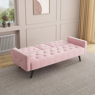 Sofa Bed With Nail Head Trim And Cup Holders - Pink