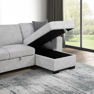 Buzz - Reversible Sleeper Sectional Sofa With Storage Chaise, Console Arm, USB Charging & Cup Holders - Gray