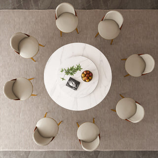 Round Dining Table With 360° Smooth Lazy Susan For Dining Room - Gold / Black / White
