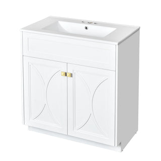 Bathroom Vanity With Sink, Freestanding Storage Cabinet With Handles, Soft Closing Doors