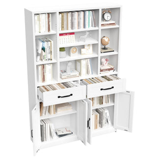 Industrial Bookcase Tall With Adjustable Shelves, Drawers & Doors