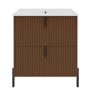 Fluted Bathroom Vanity With Ceramic Sink, Freestanding Design