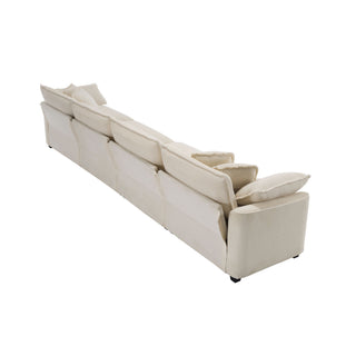 Modern Upholstered 4 Seater Fabric Sofa With Arm And Throw Pillows