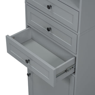 Tall Storage Cabinet With 3 Drawers And Adjustable Shelves For Bathroom