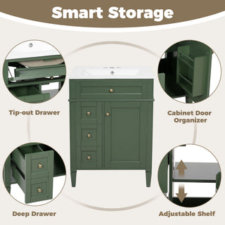 Bathroom Vanity With Top Sink, Storage Cabinet With 2 Drawers And Tip-Out Drawer