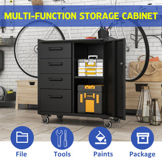 Sturdy Metal Tool Storage Cabinet With Wheels Durable Garage, Office & Home Organizer Steel