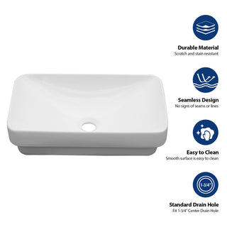 Semi Recessed Bathroom Sink With Countertop Vessel Design, 19" X 12" - White