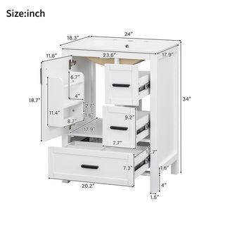 Bathroom Vanity With Sink, Soft-Close Doors, Double-Layer Shelf And 3 Drawers