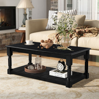 Coffee Table With Slatted Lower Shelf For Living Room