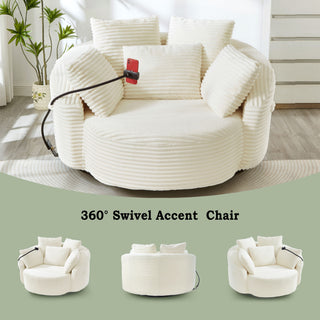 Swivel Accent Barrel Chair With Adjustable Phone Holder, 5 Pillows For Living Room