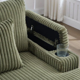 Modern Chaise Sofa With Adjustable Backrest, Cup Holders, Phone Holder & Storage Compartments For Living Room