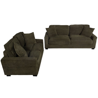 Sofa & Loveseat 2 Piece Set With Accent Pillows - Forest Green