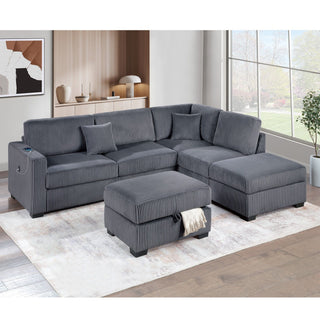 3 Piece Sectional Sofa With Reversible Chaise And USB Storage Ottoman
