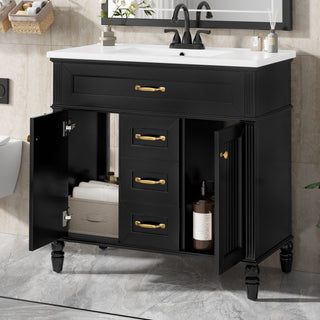 Modern Freestanding Bathroom Vanity With Sink, Cabinet, Soft-Close Drawers, Tip-Out Tray