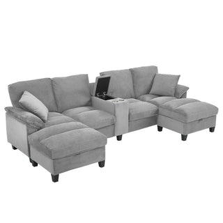 Modern U - Shaped Sectional Sofa With Storage Ottomans, USB Ports, And Cup Holders