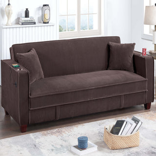 Modern Convertible Sofa With Hidden Storage USB Port, Cup Holder