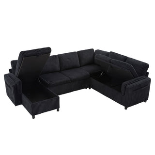 Convertible U-Shaped Sectional Sofa Bed With USB Ports And Storage