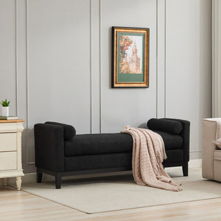 Upholstered End Of Bed Bench With Arms & 2 Bolsters For Bedroom