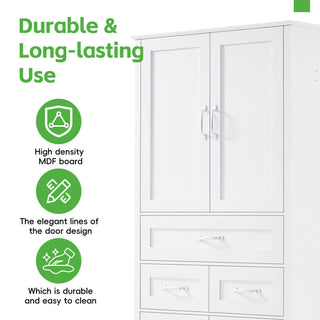 Tall Bathroom Storage Cabinet With 4 Doors 3 Drawers Adjustable Shelves - White