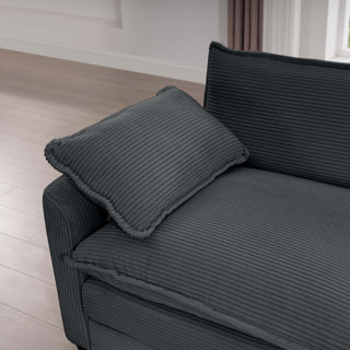 Modern Upholstered 4 Seater Fabric Sofa With Arm And Throw Pillows