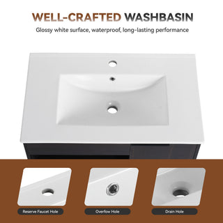 Wall Mounted Floating Bathroom Vanity With Open Shelf & Soft Close Door