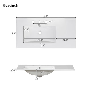 Bathroom Vanity With Sink, Soft-Close Doors, Adjustable U-Shelf, 3 Drawers