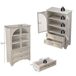 Glass Door Display Case With 2 Drawers And Adjustable Shelf