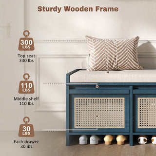 Entryway Shoe Bench With Drawers & Button Tufted Cushion