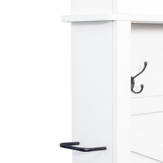 4 In 1 Hall Tree With 6 Hooks, Entryway Bench With Adjustable Shelves - White