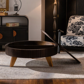 Round Retro Coffee With Solid Wood Legs