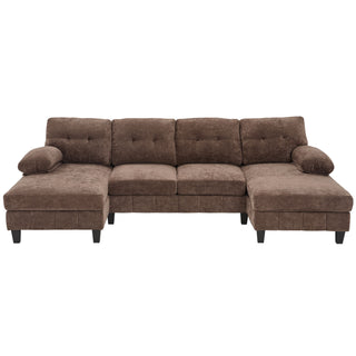 U-Shaped Sectional Sofa 103.5" Fabric Couch With Dual Chaise Lounges, Storage Pockets, Armrest Pillows