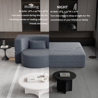 Modern Floor Sofa, With 2 Pillows, Convertible Teddy Fabric Foam Filled Bed