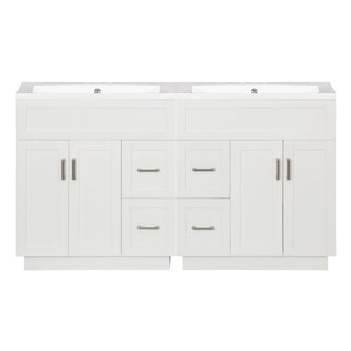 Bathroom Vanity With Dual Sinks, 4 Cabinet Doors, 4 Drawers, Adjustable Shelves - White