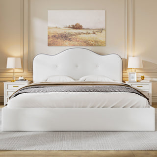 Upholstered Platform Bed With Sturdy Frame And Headboard