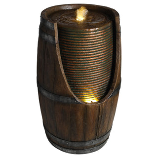 Rustic Barrel Water Fountain With LED Light