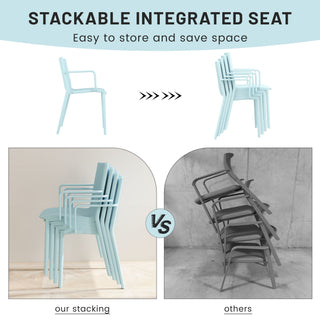 4 Modern Stackable Plastic Armchair Matched With Folding Square Table