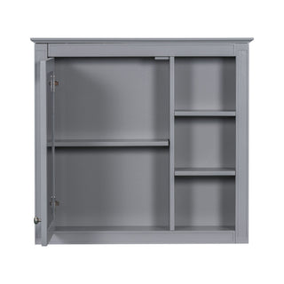 Bathroom Vanity With Top Sink, Freestanding Storage Cabinet With 2 Doors And 3 Drawers, Mirror Cabinet Included - Gray