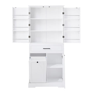 Freestanding Bathroom Storage Cabinet With Doors, Drawers, And Tilt Out Laundry Hamper - White