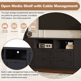 Farmhouse Elegant Entertainment Center Wall Unit With 4 Drawers