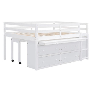 Loft Bed With Retractable Writing Desk And 4 Drawers, With Lateral Portable Desk And Shelves