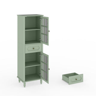 Storage Cabinet, Freestanding Curio Cabinet With Grid Doors & Drawer, Pantry Display Cabinet For Kitchen