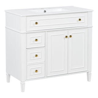 Bathroom Vanity With Sink, 3 Drawers & 2 Soft-Close Doors
