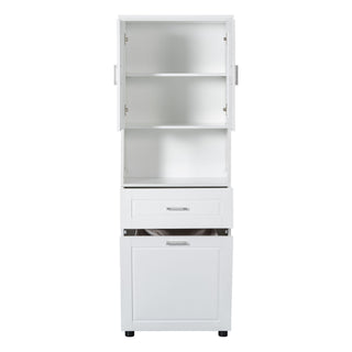 Tall Bathroom Cabinet With Tilt-Out Laundry Basket And Upper Storage