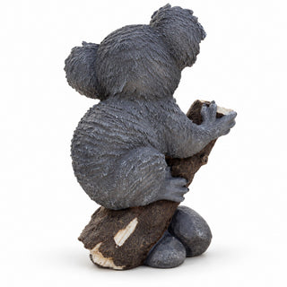 Koala Garden Statue Hand Painted Animal Sculpture With Log For Patio Home Decor - Dark Gray