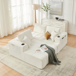 L - Shaped Sectional Sofa With Cup Holders & Side Pockets